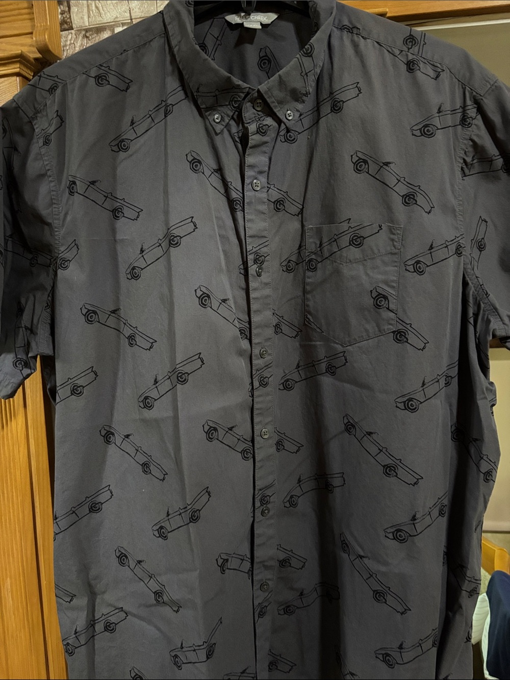 Falls Creek Men's Short-Sleeve Button-Down Shirt - Charcoal with Car Print XXXL